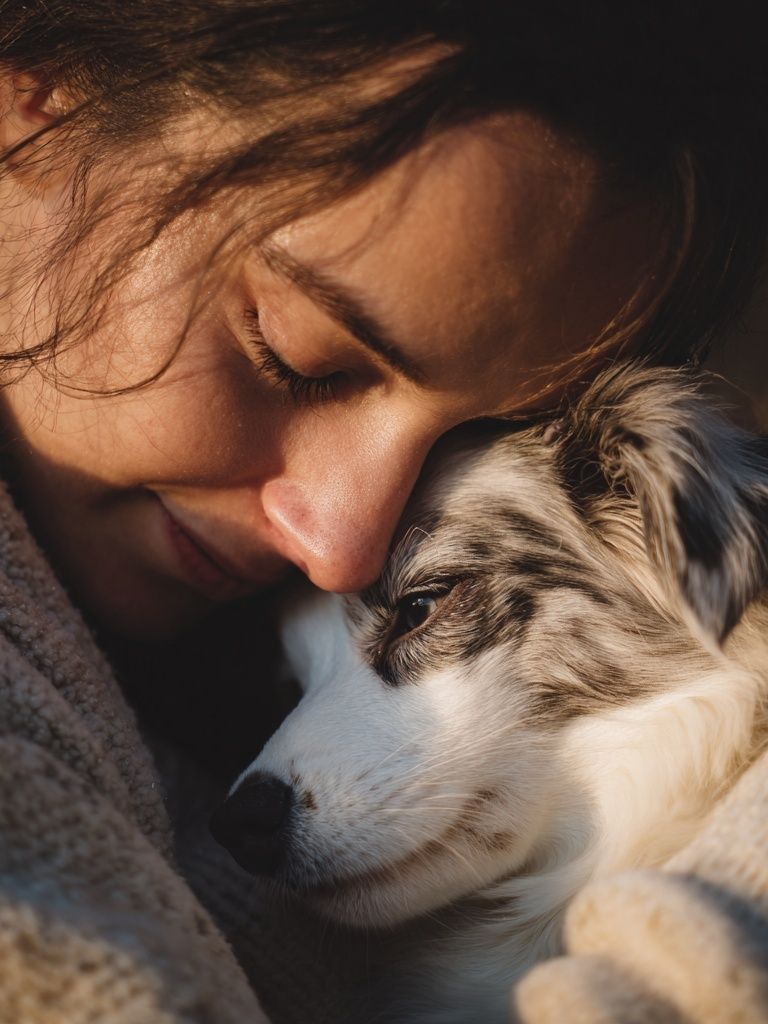 Woman Embracing Dog — Photography Print. poster detail