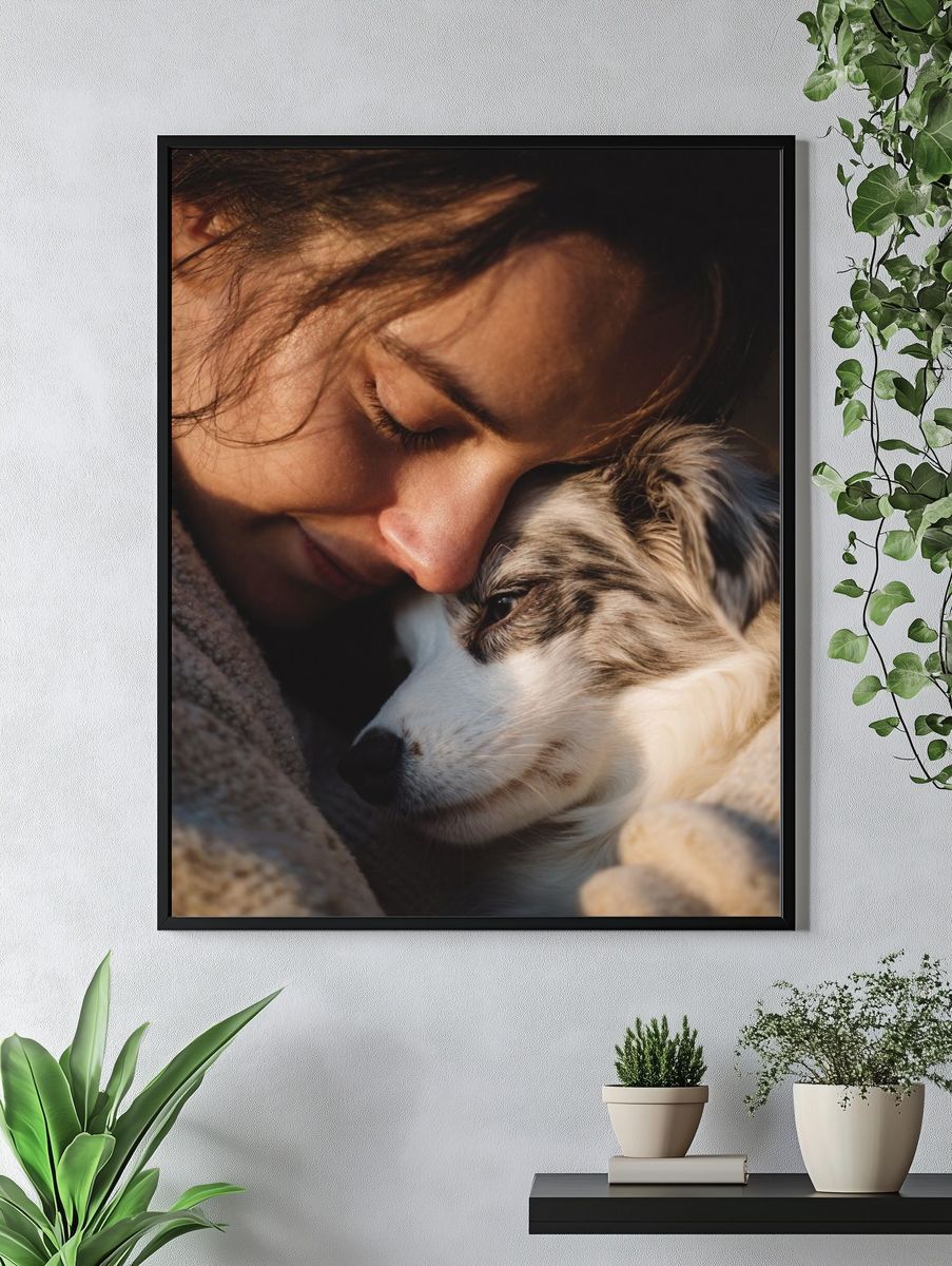 Woman Embracing Dog — Photography Print. — room view 4