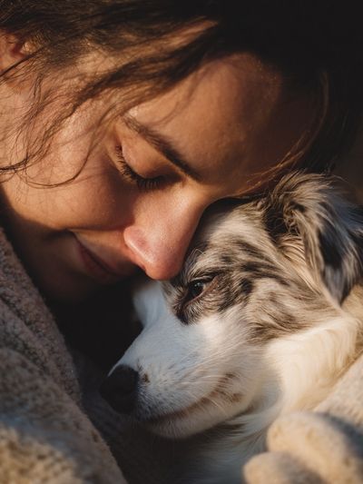 Woman Embracing Dog — Photography Print. poster print