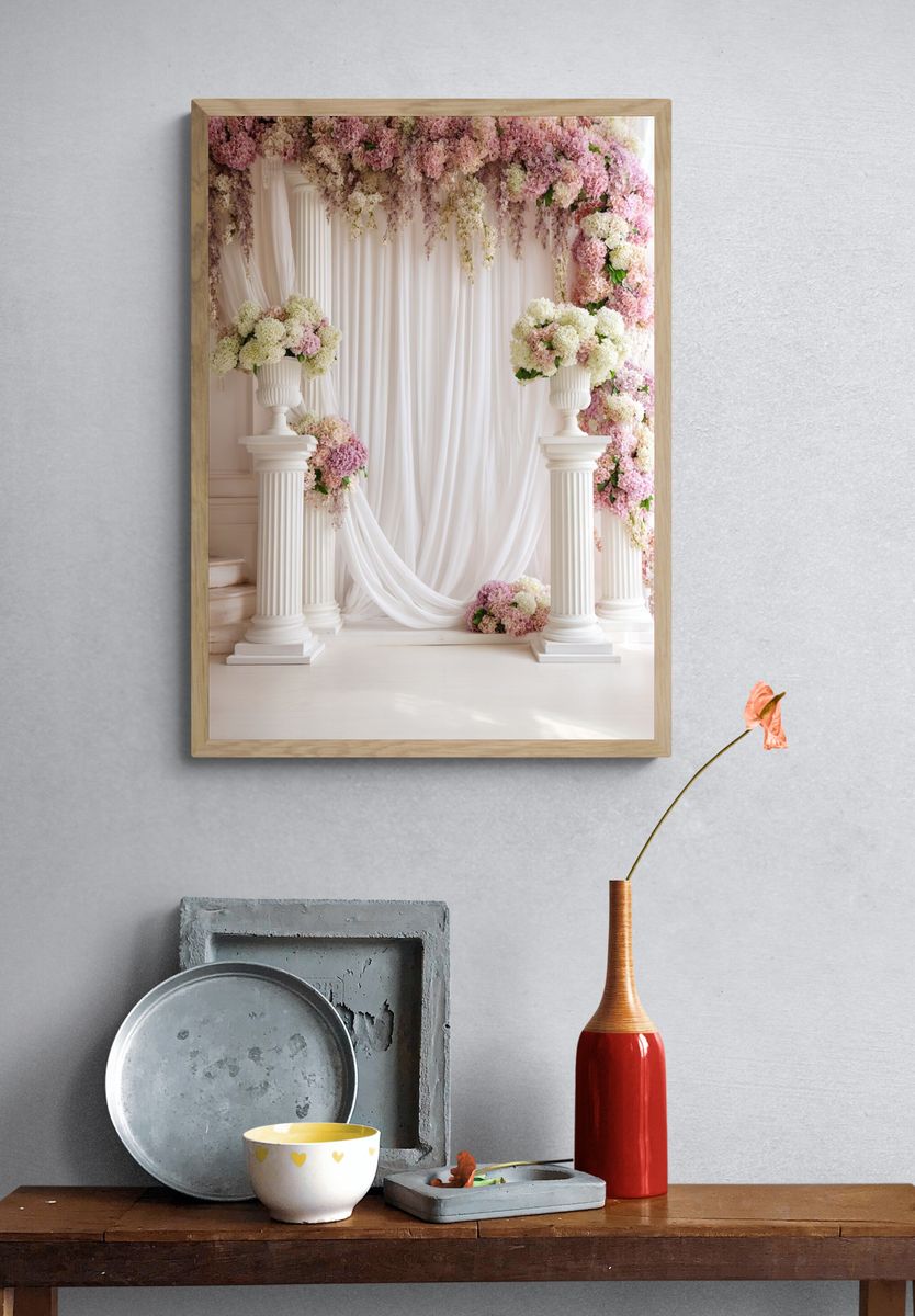 Pastel Floral Archway Photography Poster. — room view 3