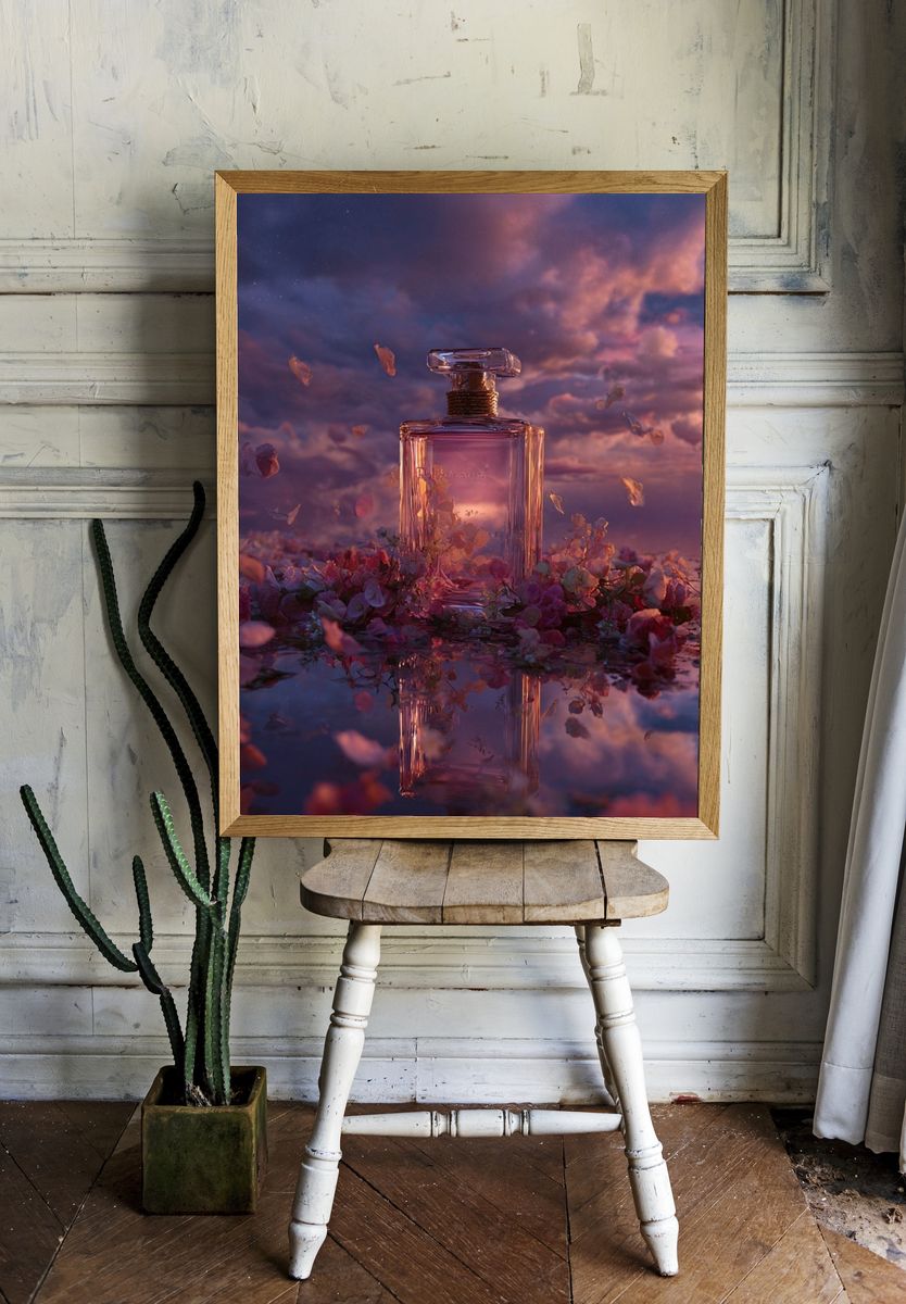 Dreamy Perfume Bottle Photography Poster. — room view 1