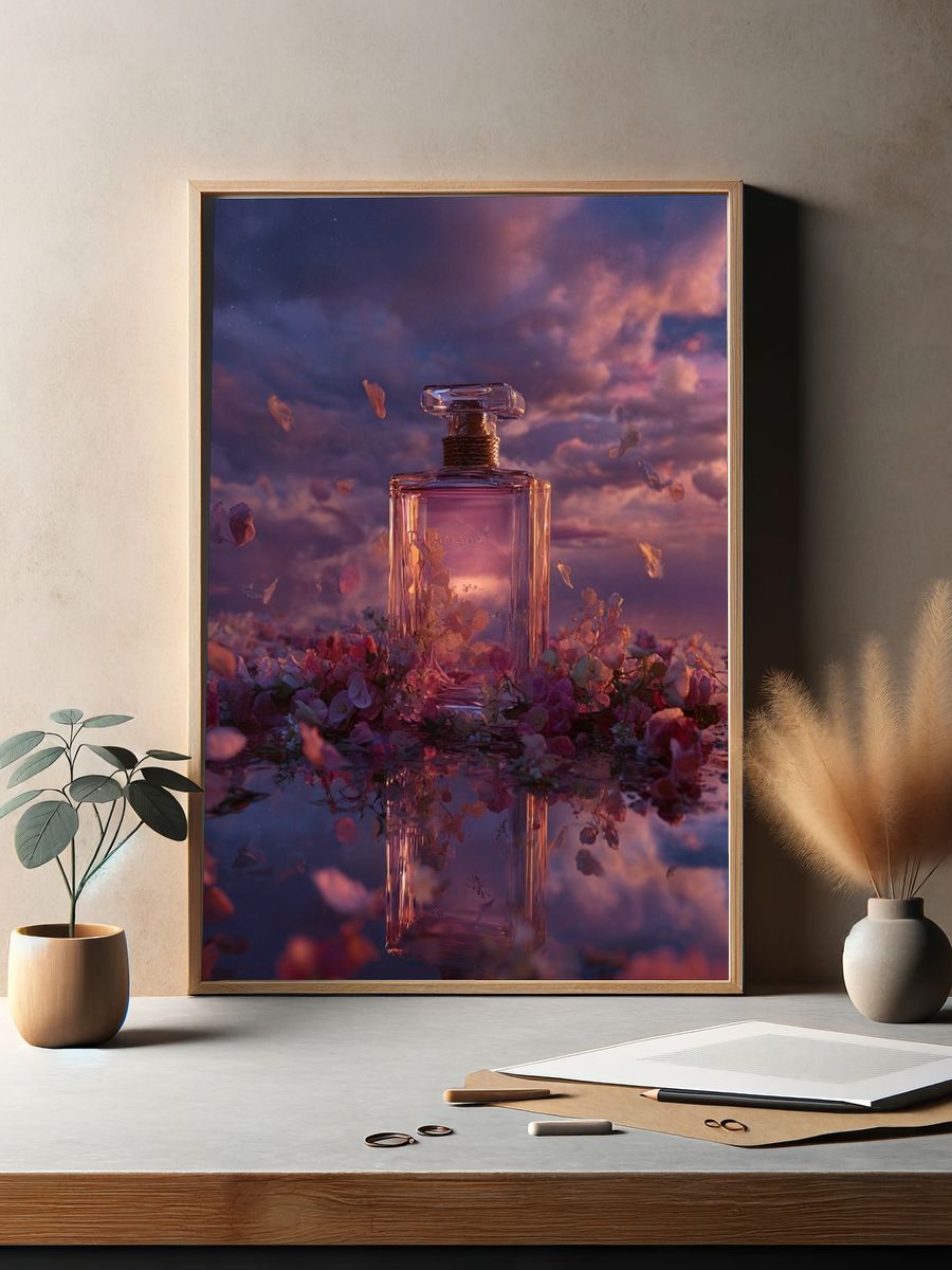 Dreamy Perfume Bottle Photography Poster. — room view 2