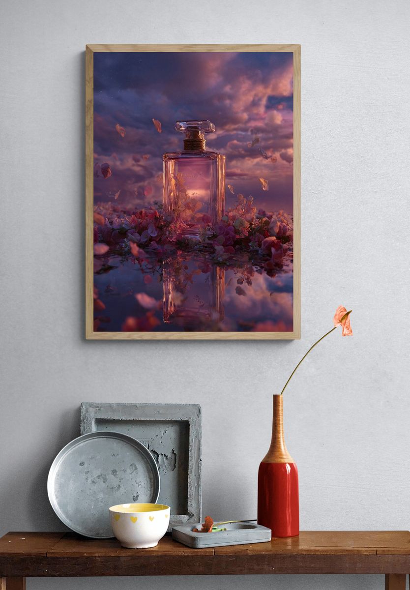 Dreamy Perfume Bottle Photography Poster. — room view 3