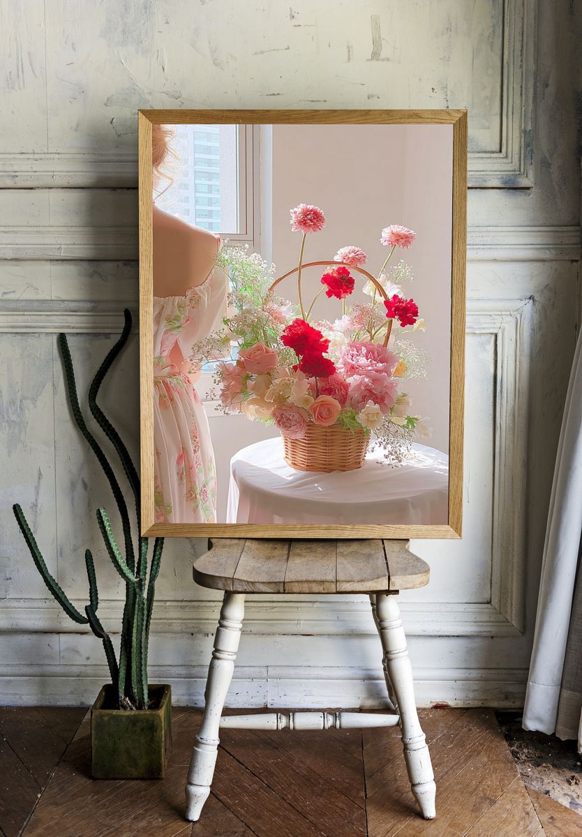 Pastel Flower Basket Photography Poster. — room view 1