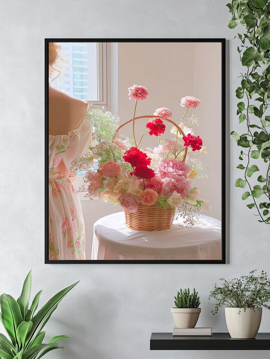Pastel Flower Basket Photography Poster. — room view 4