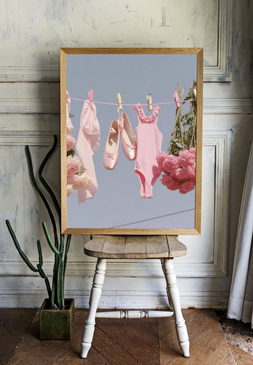 Pink Ballet Laundry Still Life Poster. — room view 1
