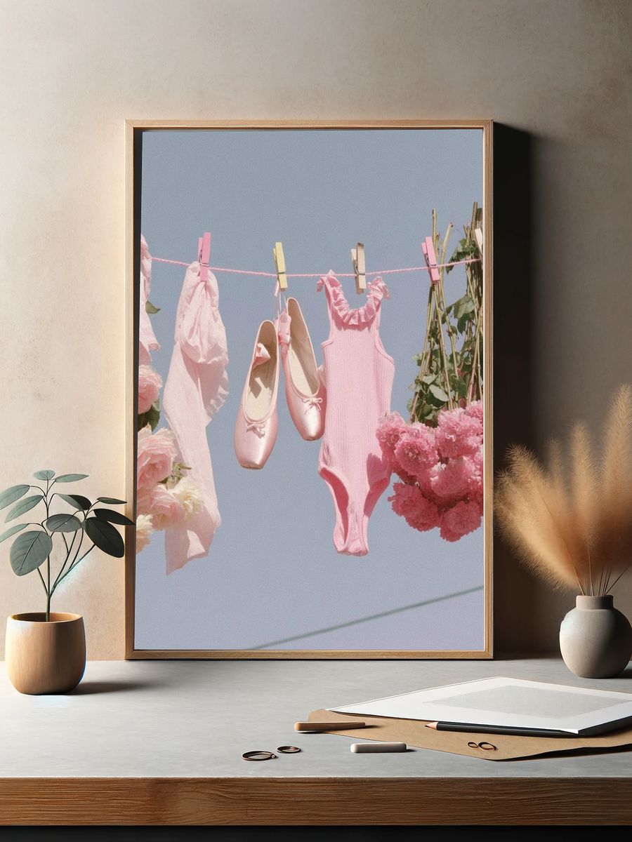 Pink Ballet Laundry Still Life Poster. — room view 2