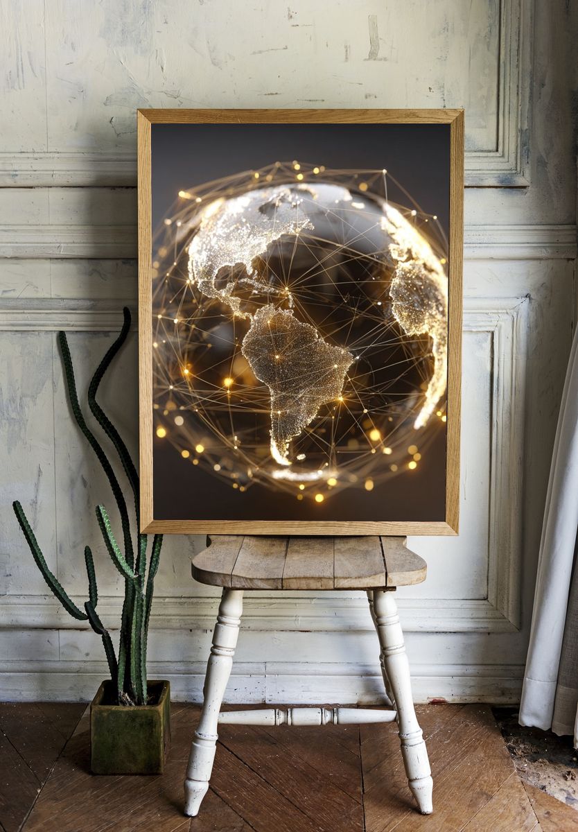 Glowing Digital Globe Photography Poster. — room view 1