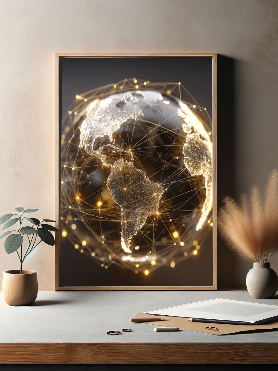 Glowing Digital Globe Photography Poster. — room view 2