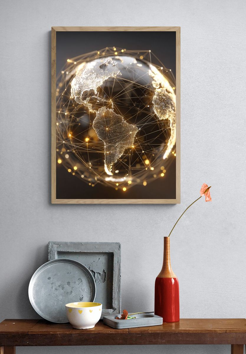 Glowing Digital Globe Photography Poster. — room view 3