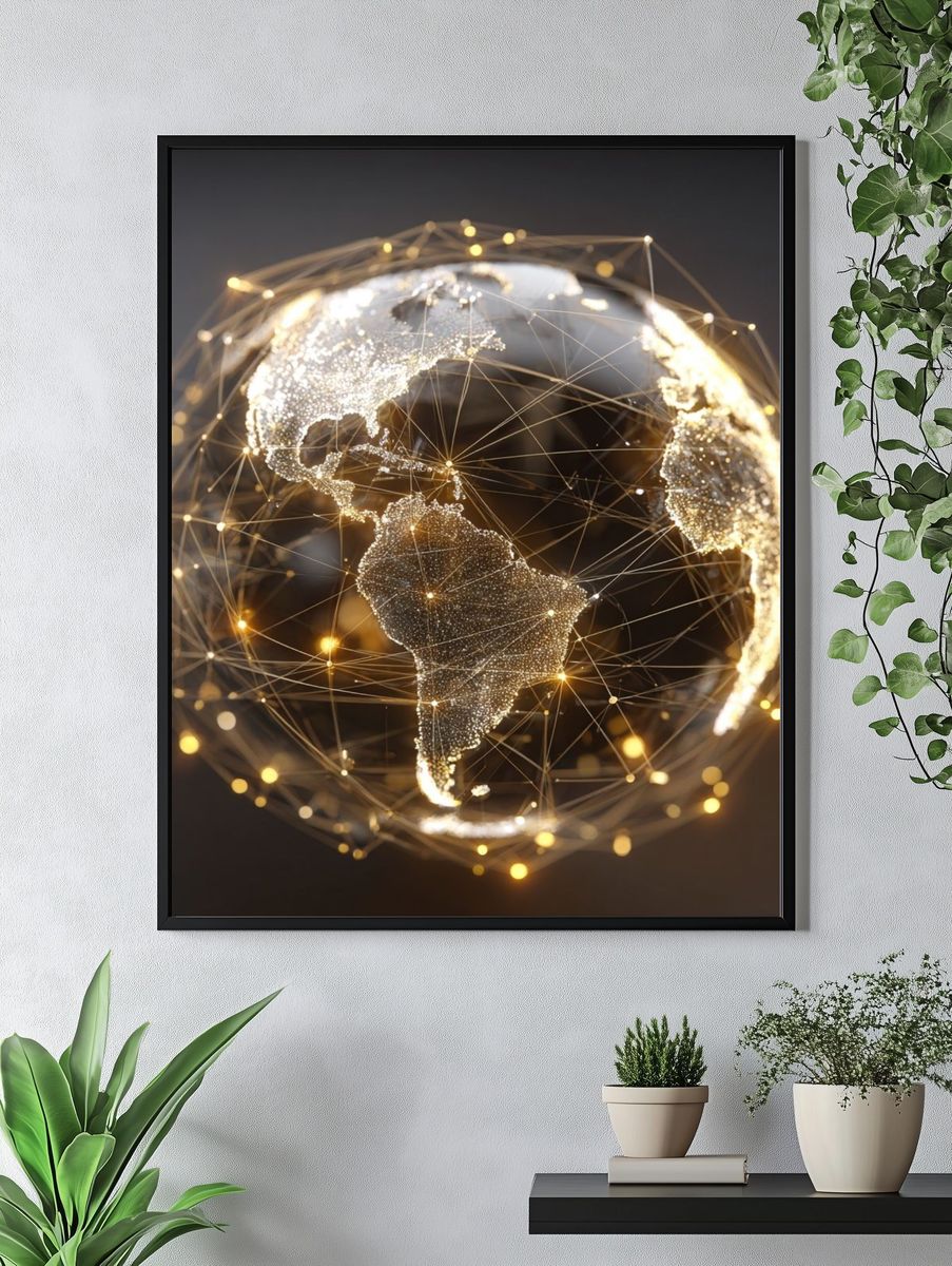 Glowing Digital Globe Photography Poster. — room view 4
