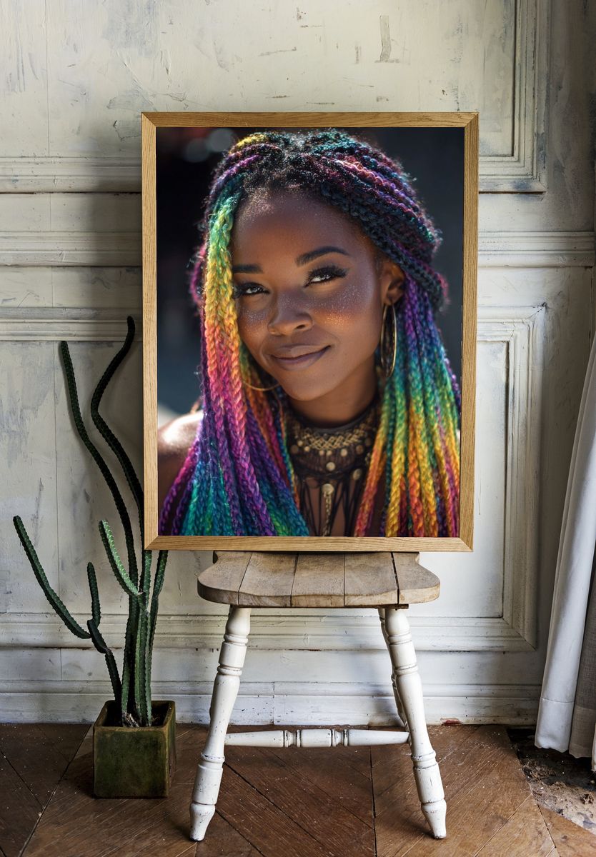 Rainbow Braids Portrait Print. — room view 1
