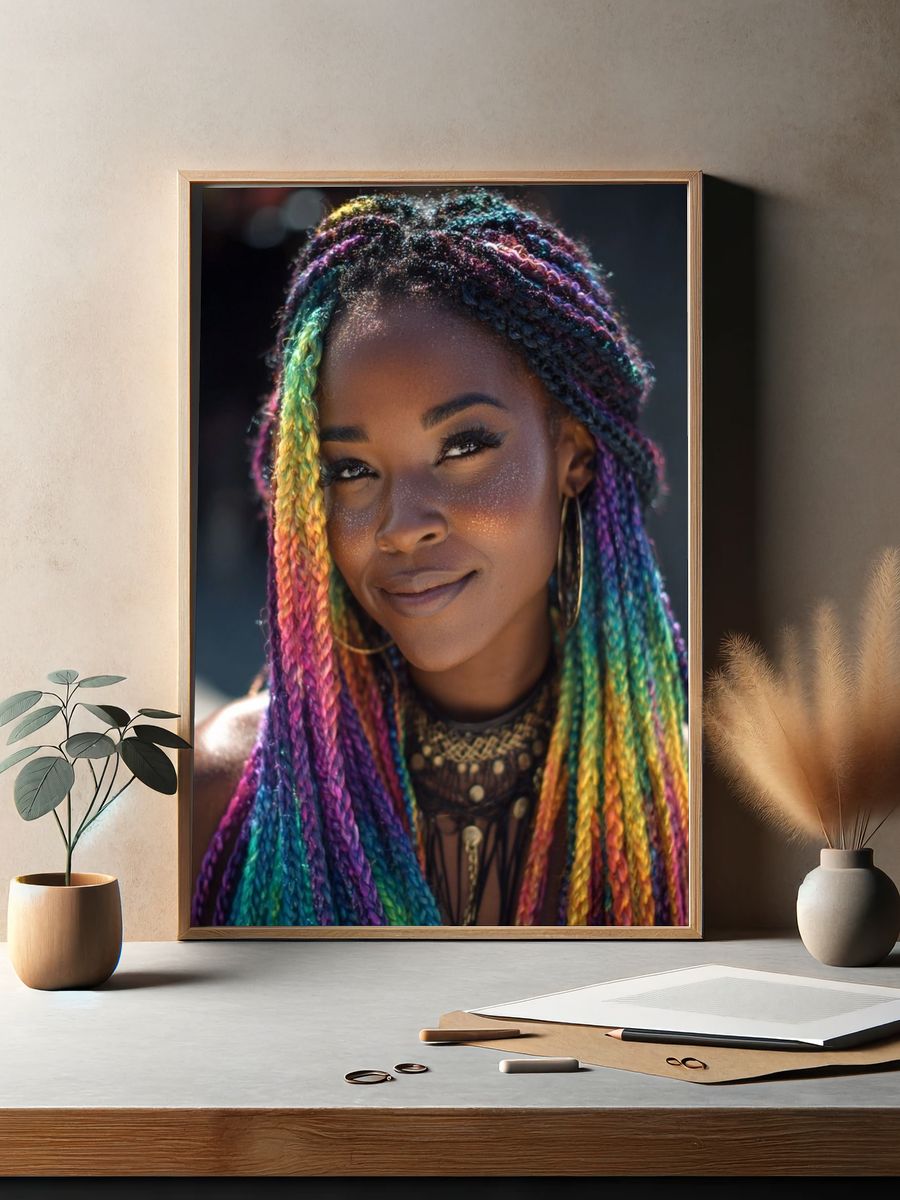 Rainbow Braids Portrait Print. — room view 2
