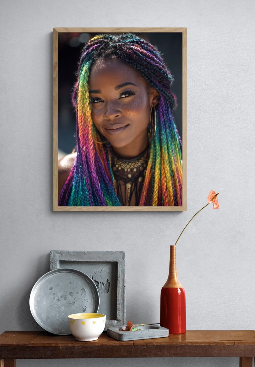 Rainbow Braids Portrait Print. — room view 3