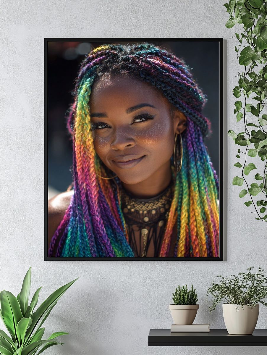 Rainbow Braids Portrait Print. — room view 4