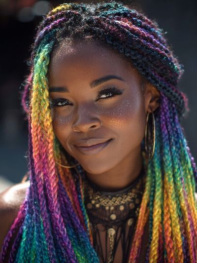 Rainbow Braids Portrait Print. poster
