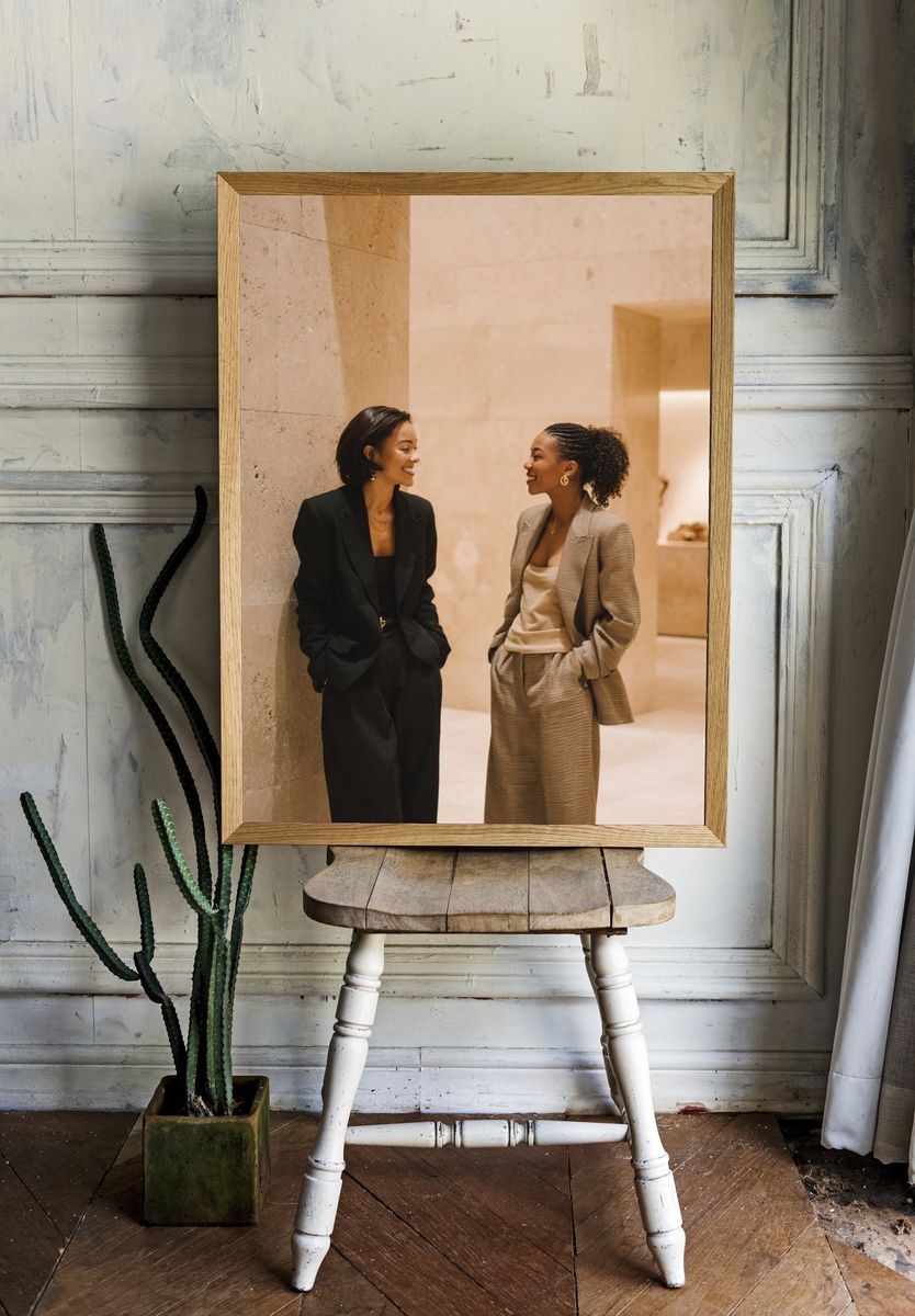 Elegant Women in Beige Interior Poster. — room view 1