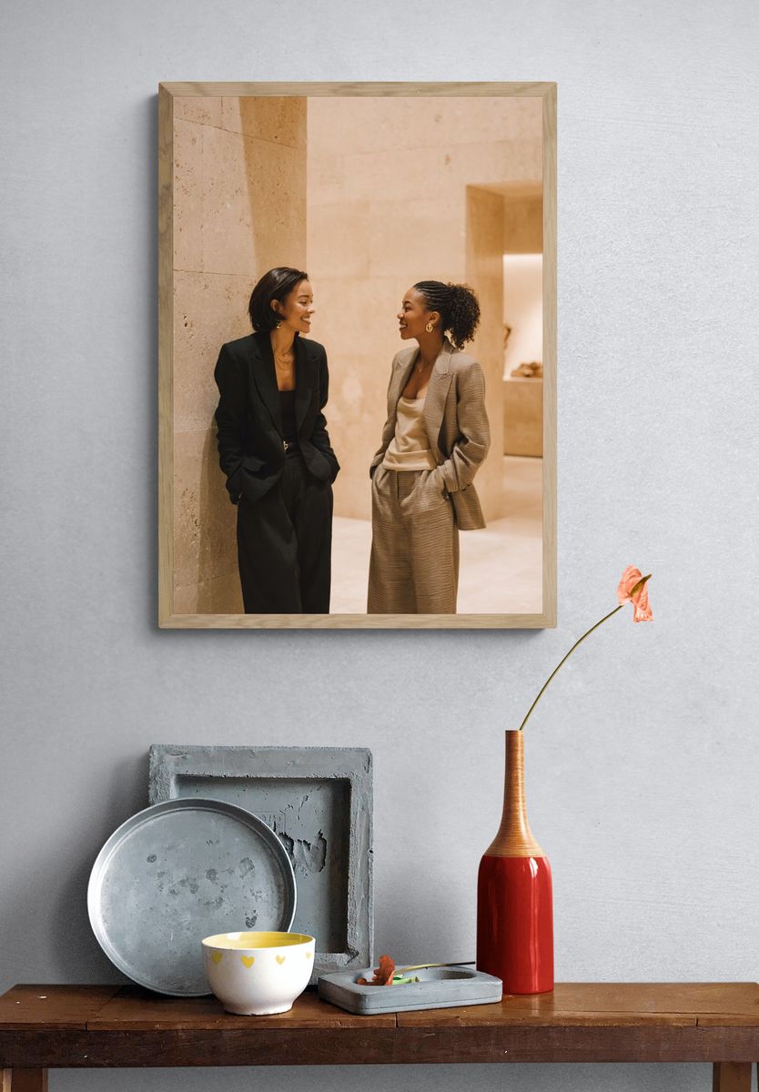 Elegant Women in Beige Interior Poster. — room view 3