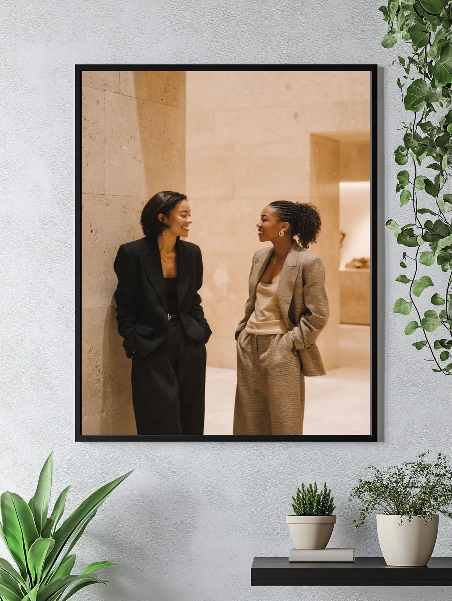 Elegant Women in Beige Interior Poster. — room view 4