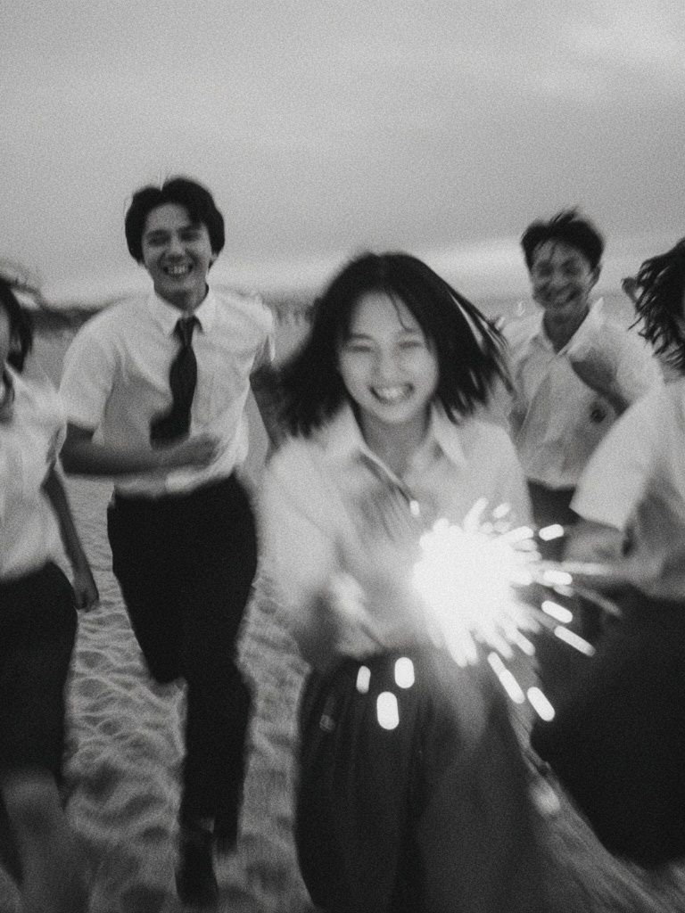 Beach Friends Black-White Photography Poster. poster detail