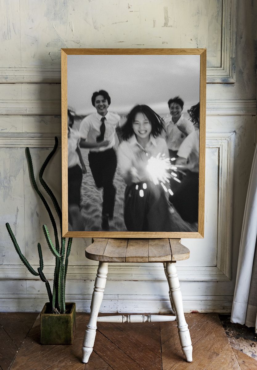 Beach Friends Black-White Photography Poster. — room view 1