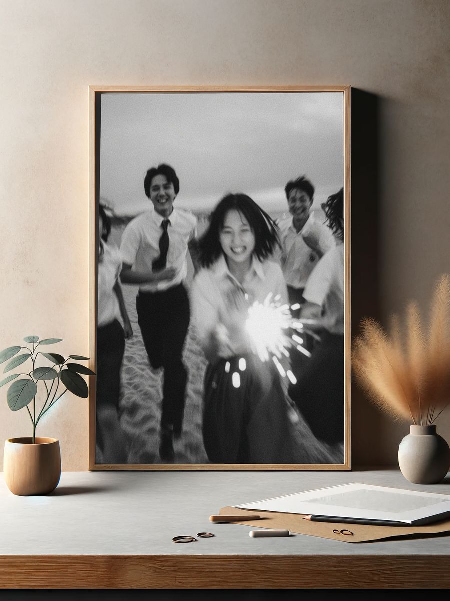 Beach Friends Black-White Photography Poster. — room view 2