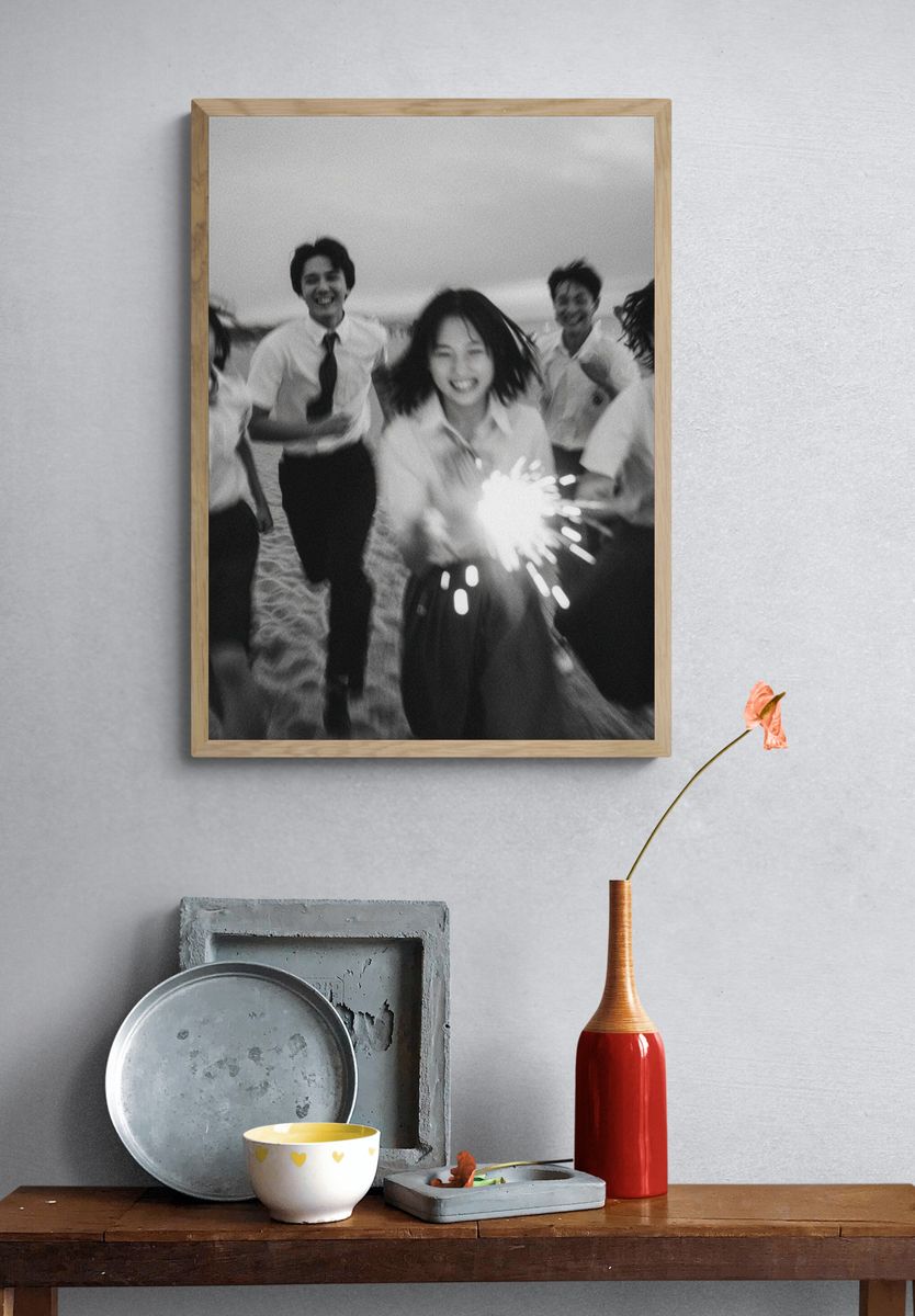 Beach Friends Black-White Photography Poster. — room view 3