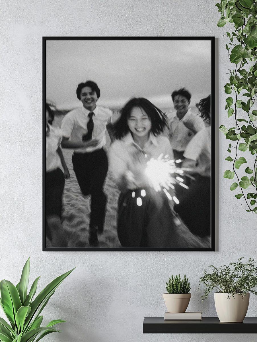 Beach Friends Black-White Photography Poster. — room view 4