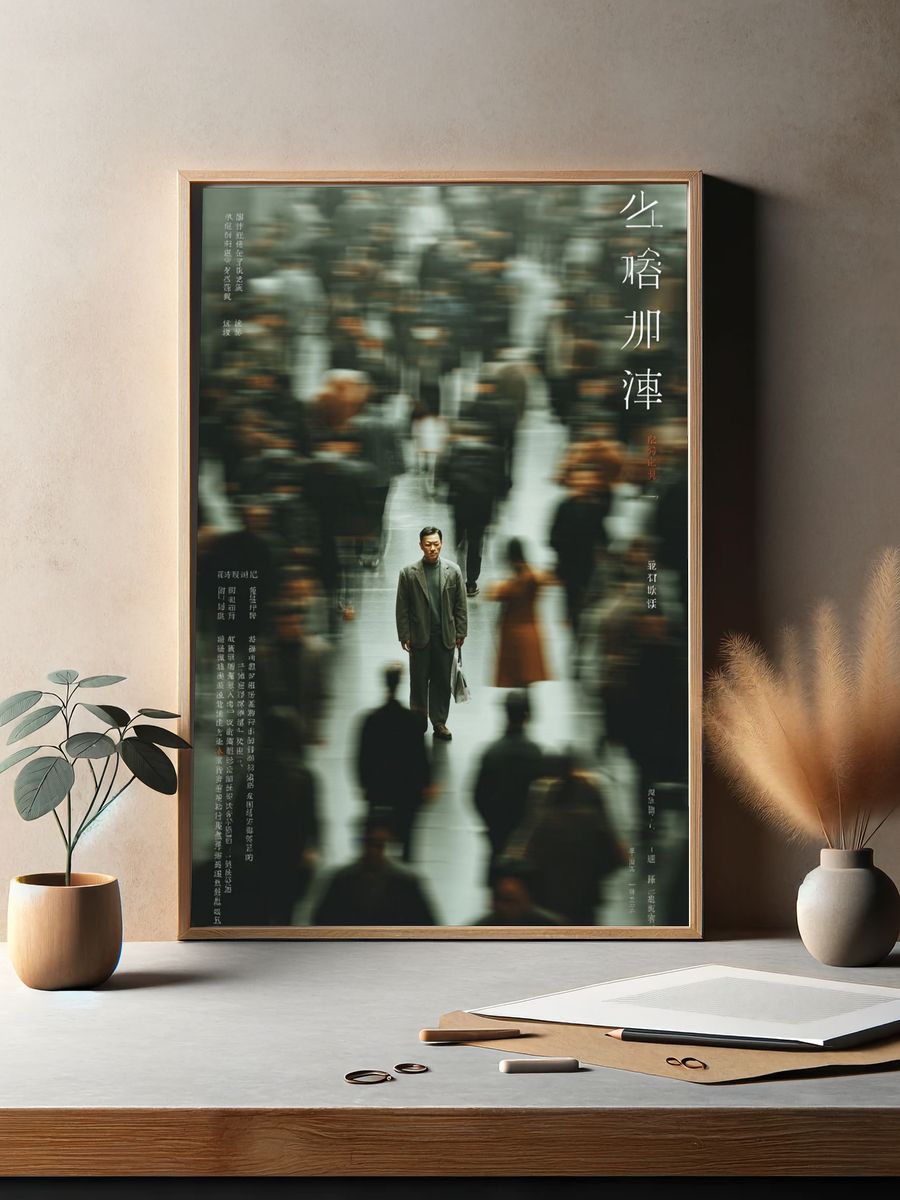 Lonely Man in Crowd Photography Poster. — room view 2