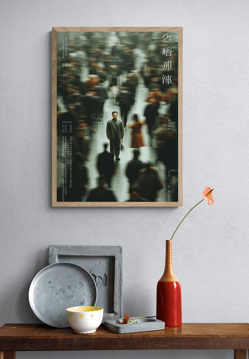 Lonely Man in Crowd Photography Poster. — room view 3