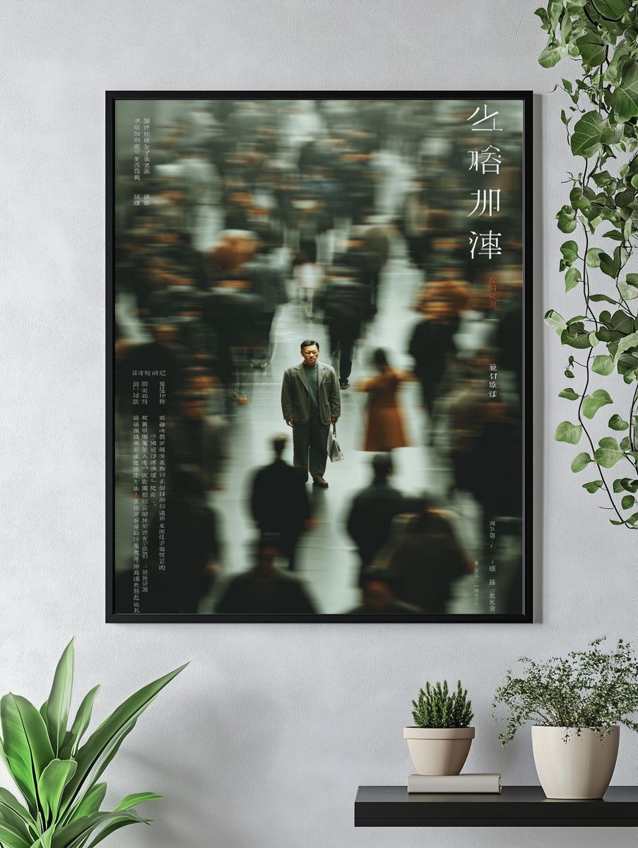 Lonely Man in Crowd Photography Poster. — room view 4