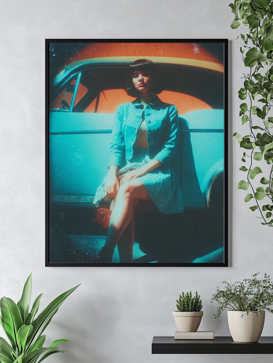 Retro Woman by Car Poster. — room view 4