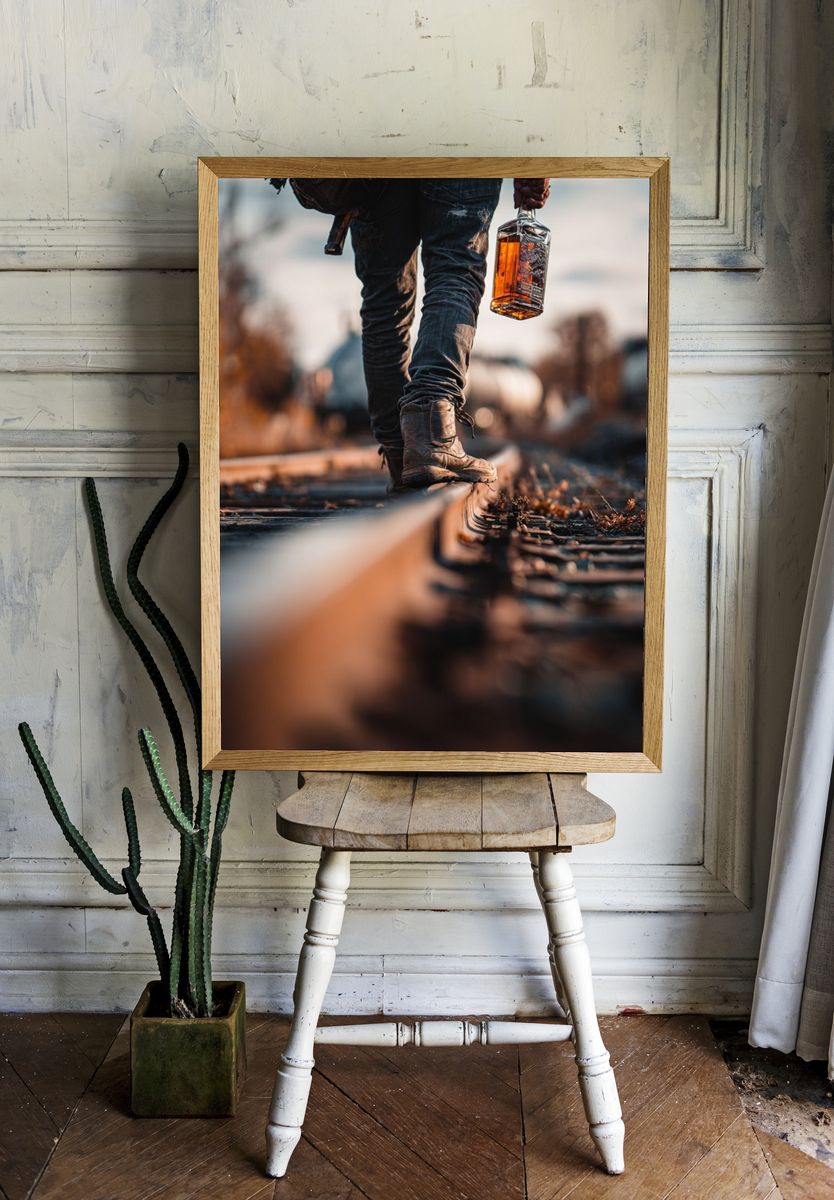 Railroad Walk with Whiskey Poster. — room view 1