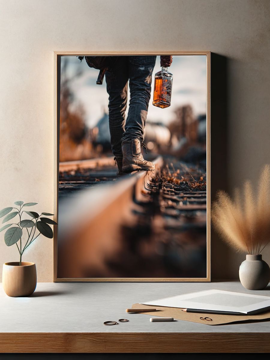 Railroad Walk with Whiskey Poster. — room view 2