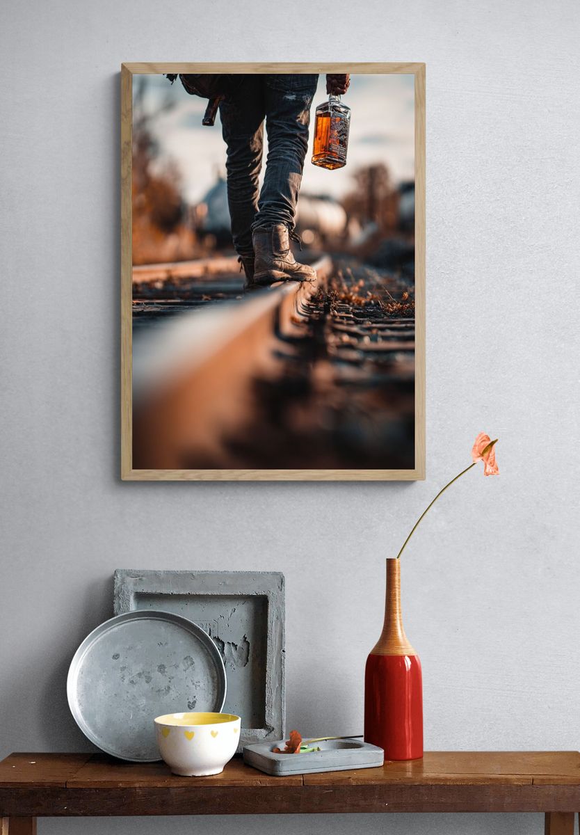 Railroad Walk with Whiskey Poster. — room view 3