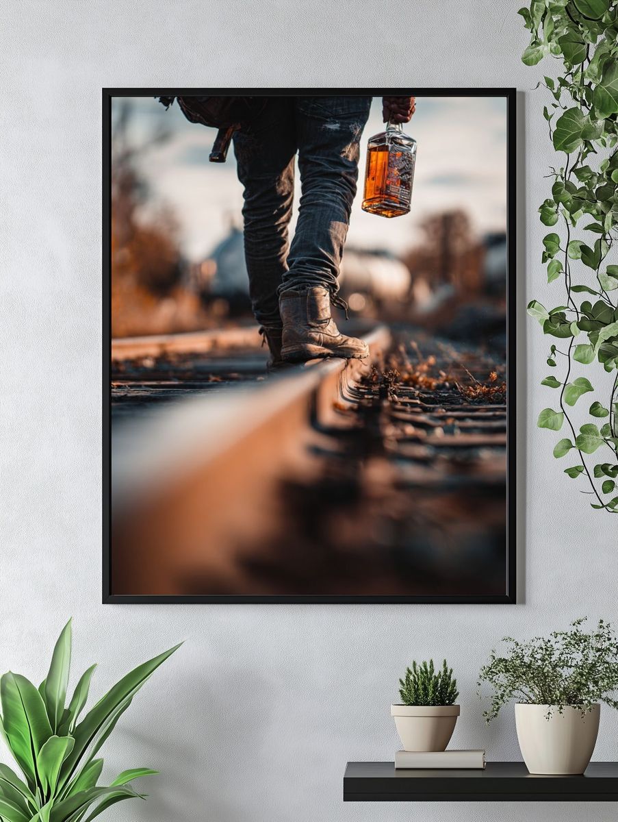 Railroad Walk with Whiskey Poster. — room view 4
