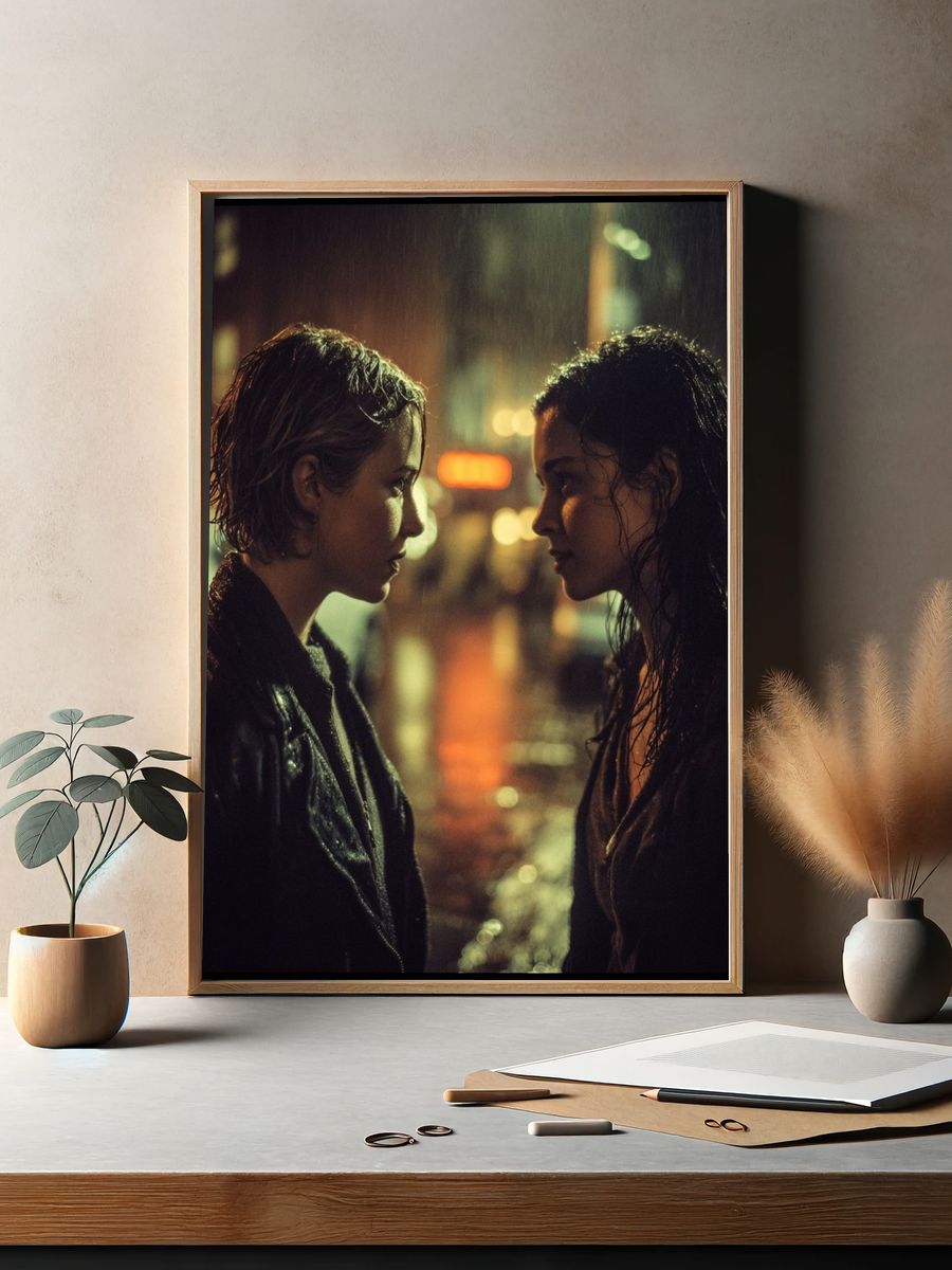 Rainy Neon Face-Off Photography Poster. — room view 2