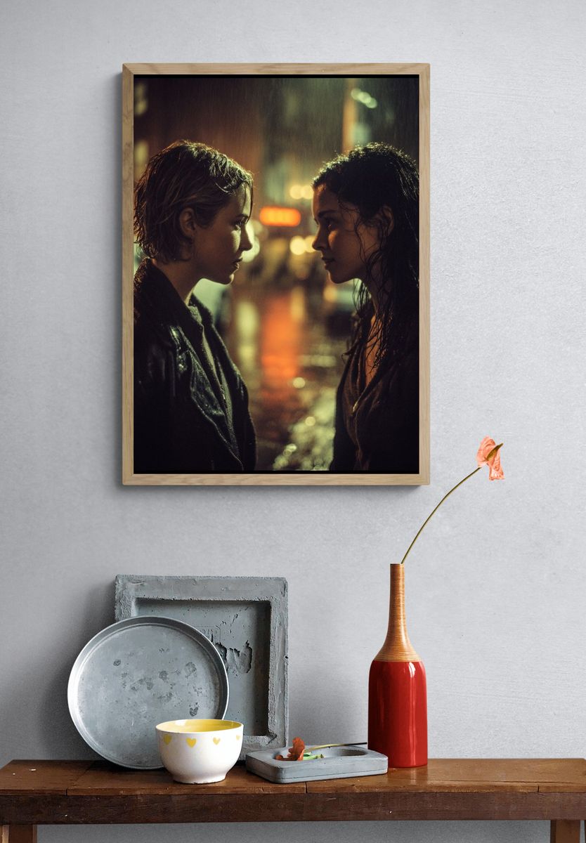 Rainy Neon Face-Off Photography Poster. — room view 3