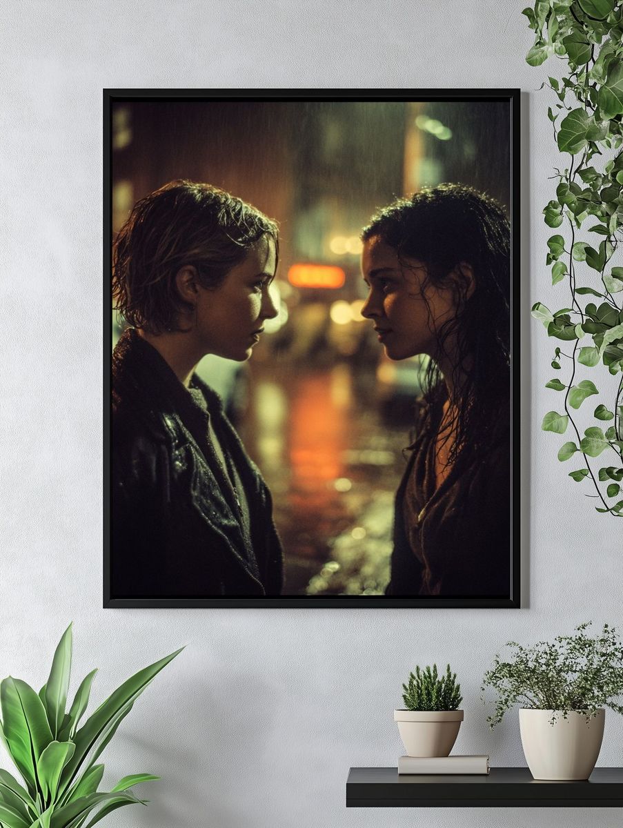 Rainy Neon Face-Off Photography Poster. — room view 4
