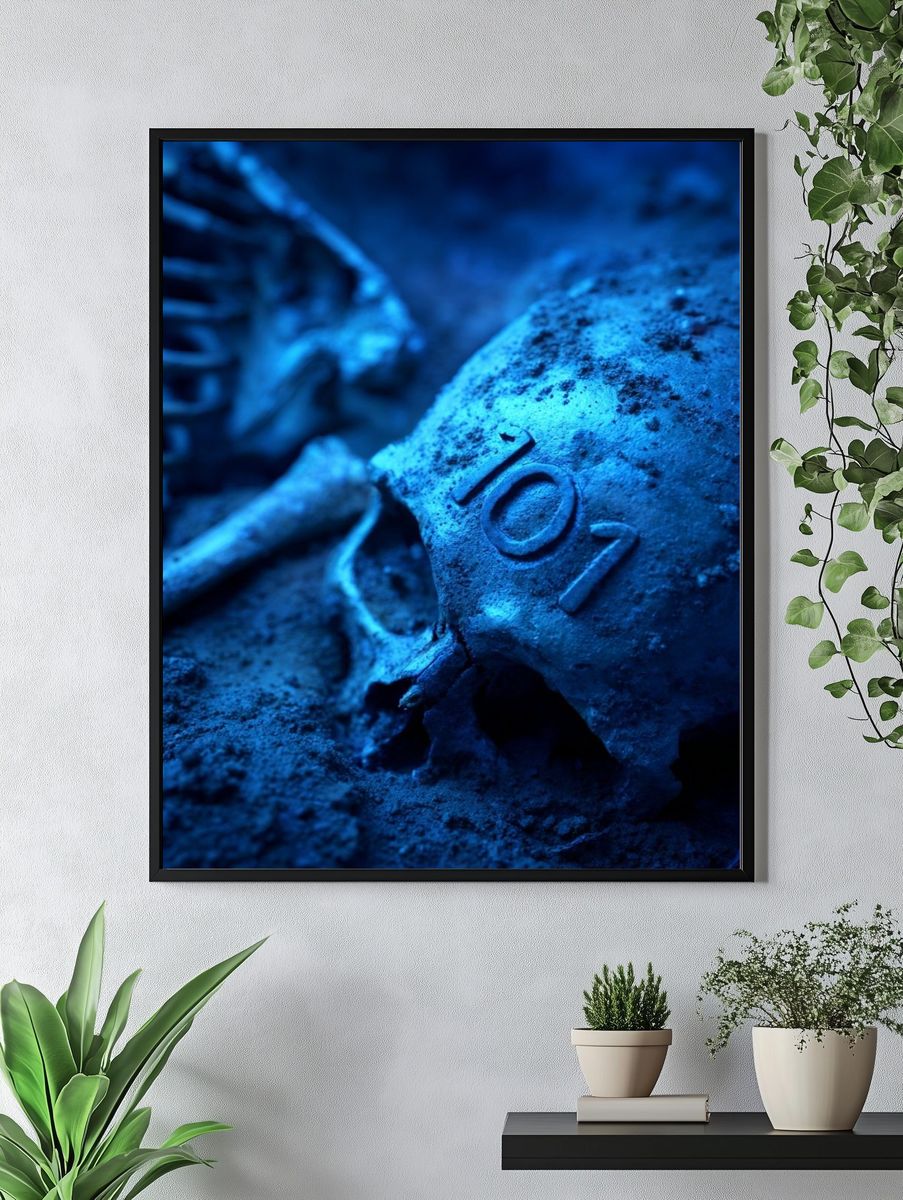 Blue Skull Macro Photography Poster. — room view 4