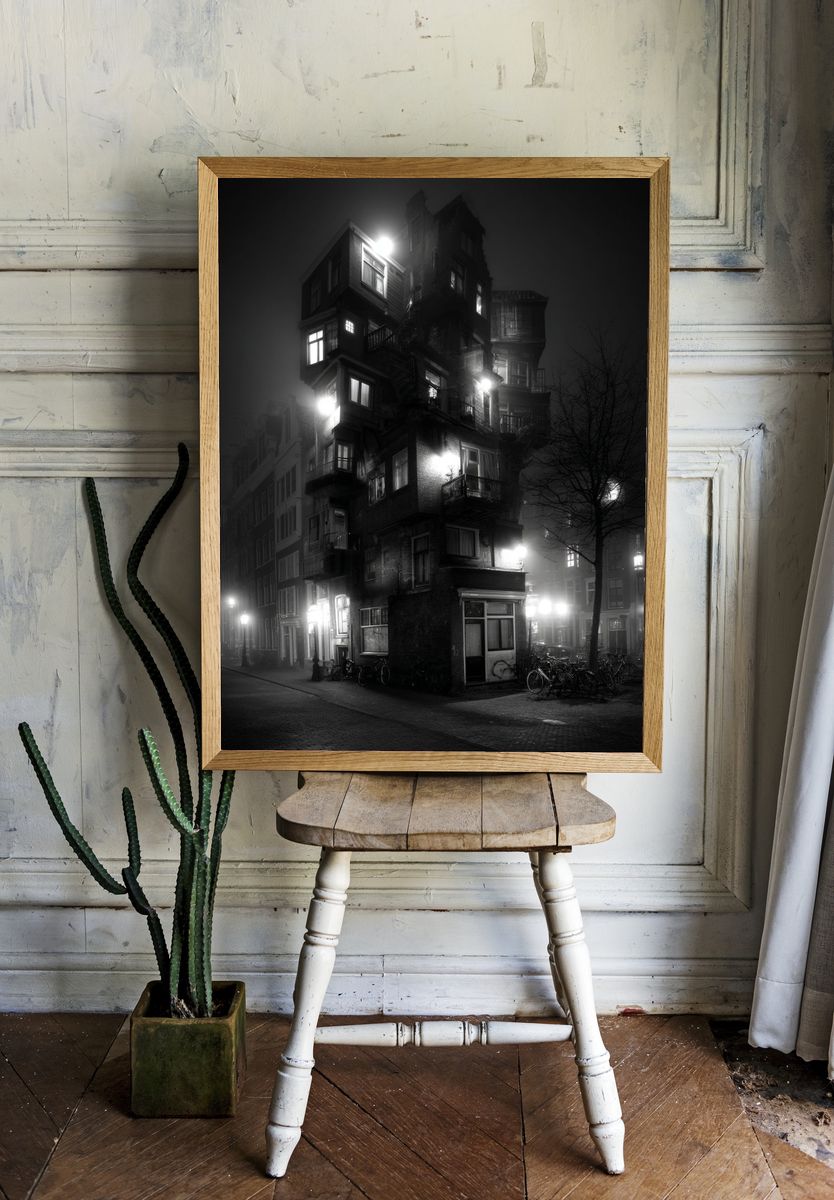 Mysterious Building at Night — Photography Print. — room view 1