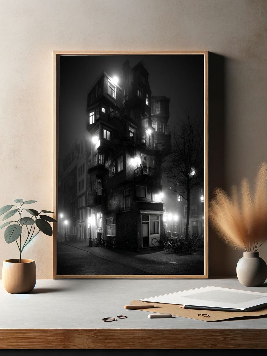 Mysterious Building at Night — Photography Print. — room view 2