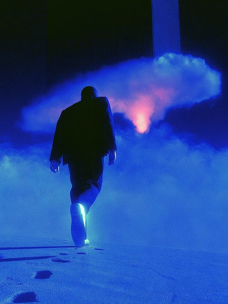 Neon Figure in Blue Fog Poster. poster detail
