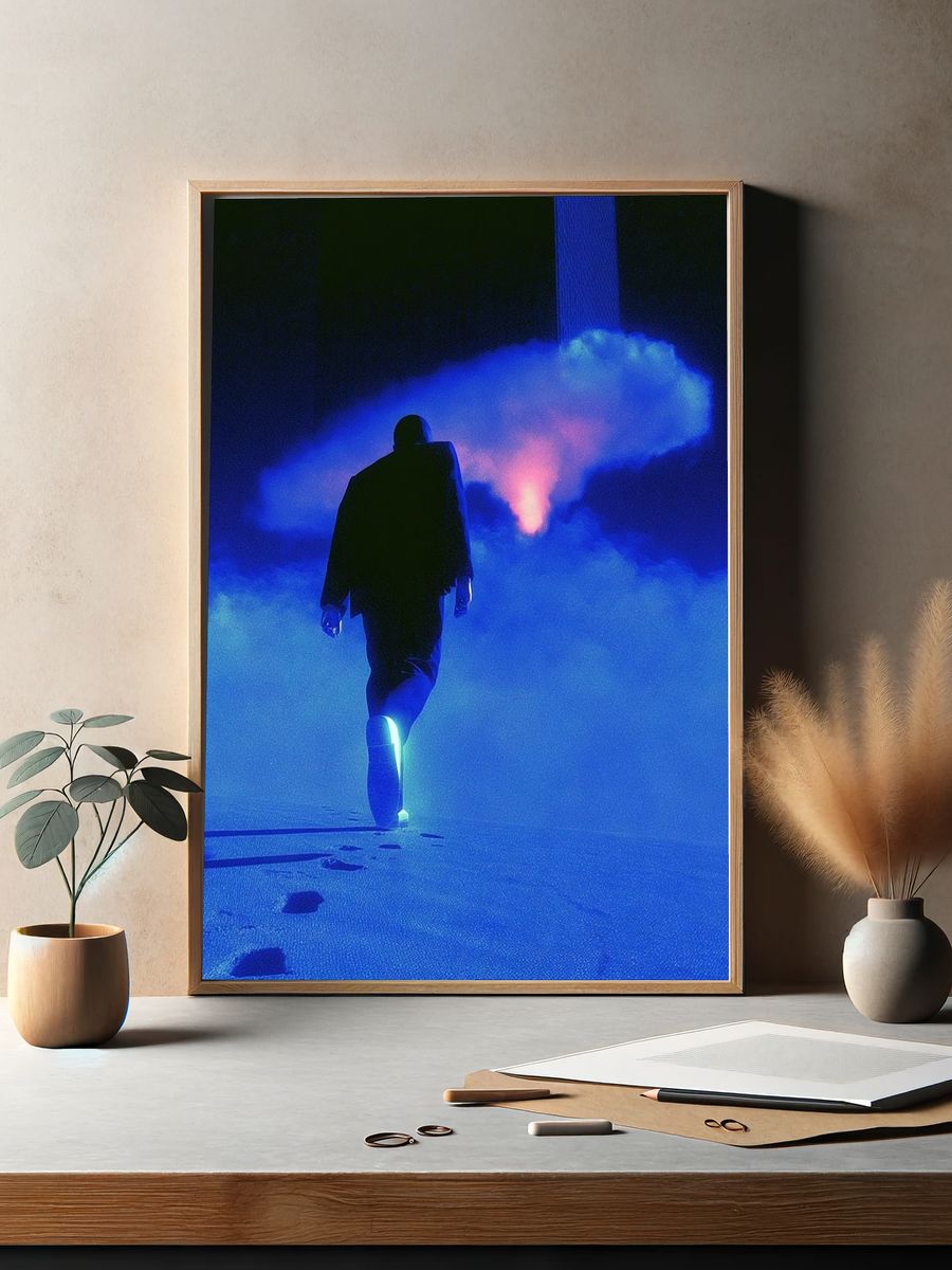 Neon Figure in Blue Fog Poster. — room view 2
