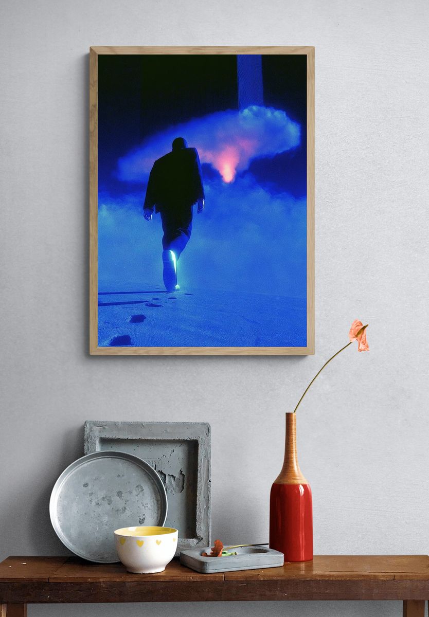 Neon Figure in Blue Fog Poster. — room view 3