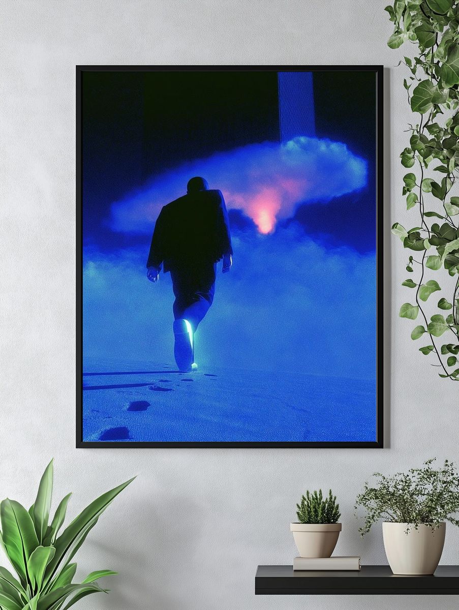 Neon Figure in Blue Fog Poster. — room view 4