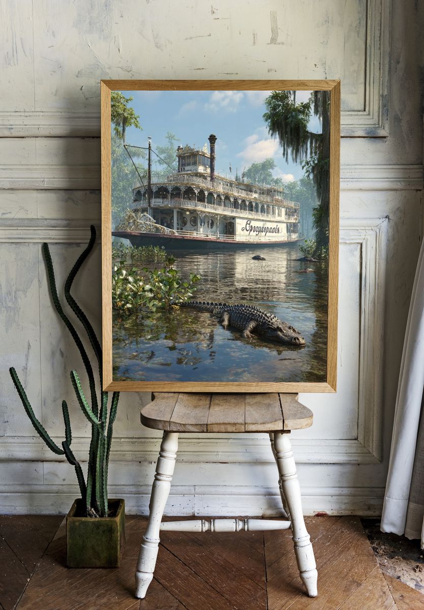 Swamp Riverboat Scene Photography Print. — room view 1