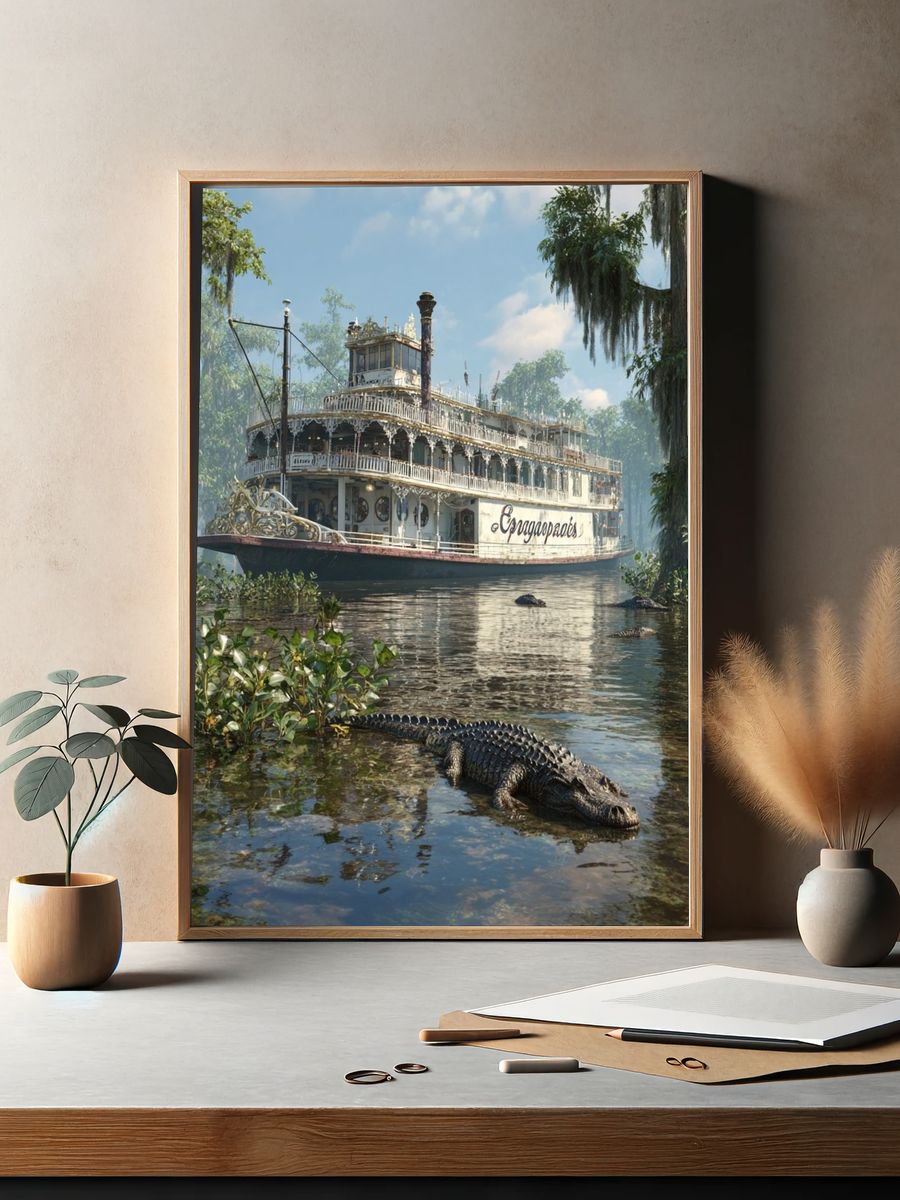 Swamp Riverboat Scene Photography Print. — room view 2