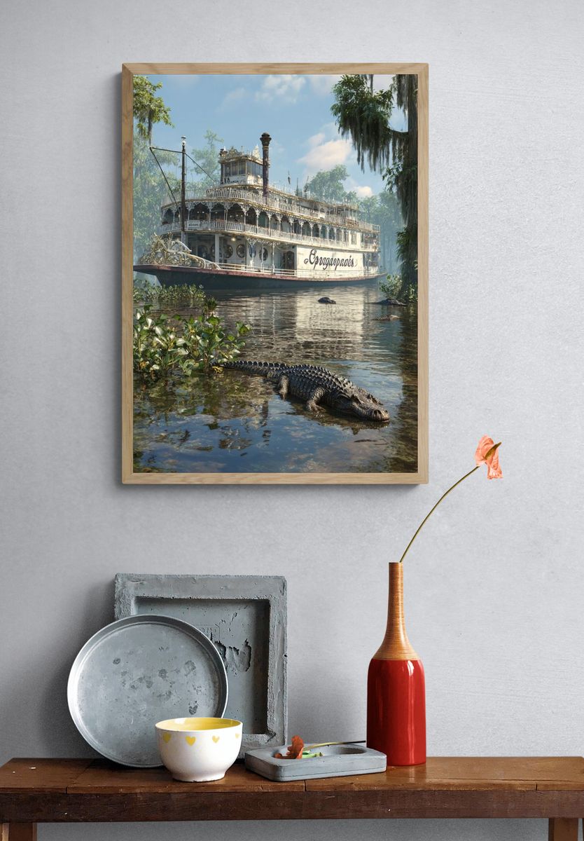 Swamp Riverboat Scene Photography Print. — room view 3