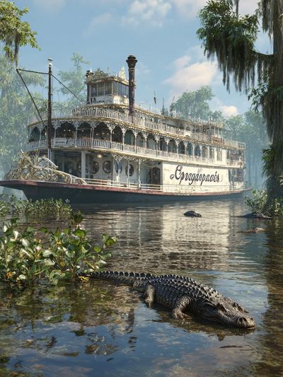 Swamp Riverboat Scene Photography Print. poster print